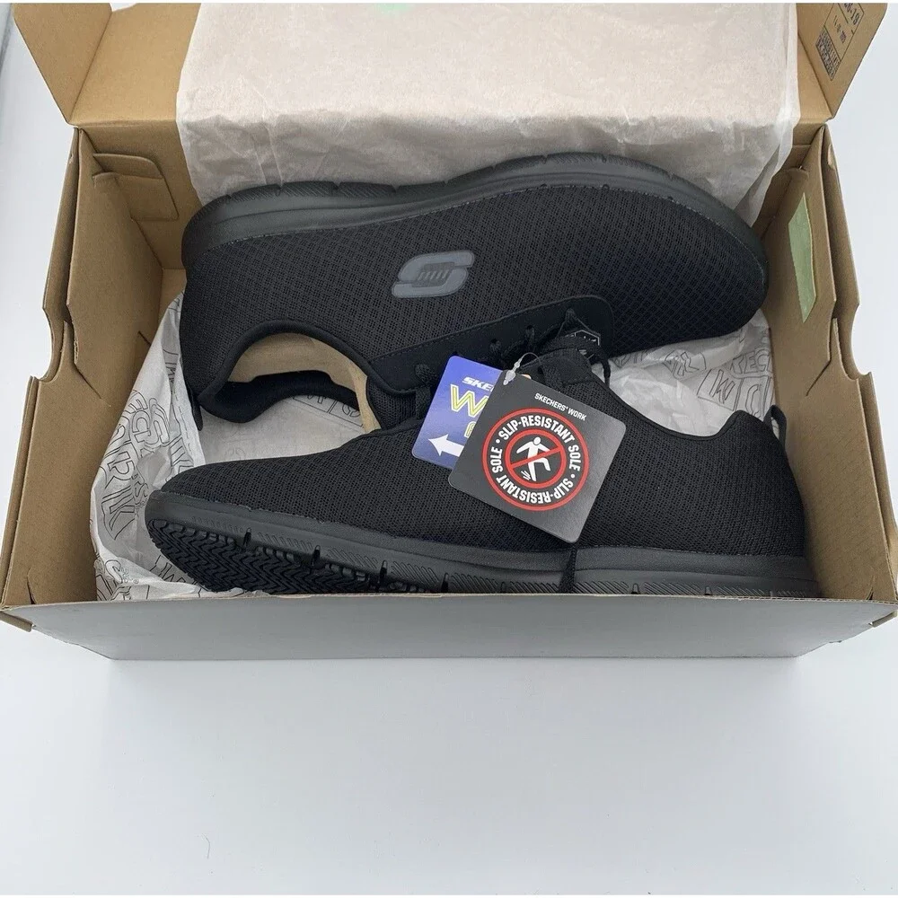 Sketchers Work Slip Resistant Shoes Wide Fit Memory Foam Black Women's Size 10